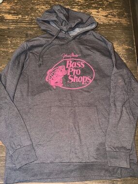 Bass Pro Shops Men's Dark Heather Gray Zip-Up Hoodie with Pink Logo
